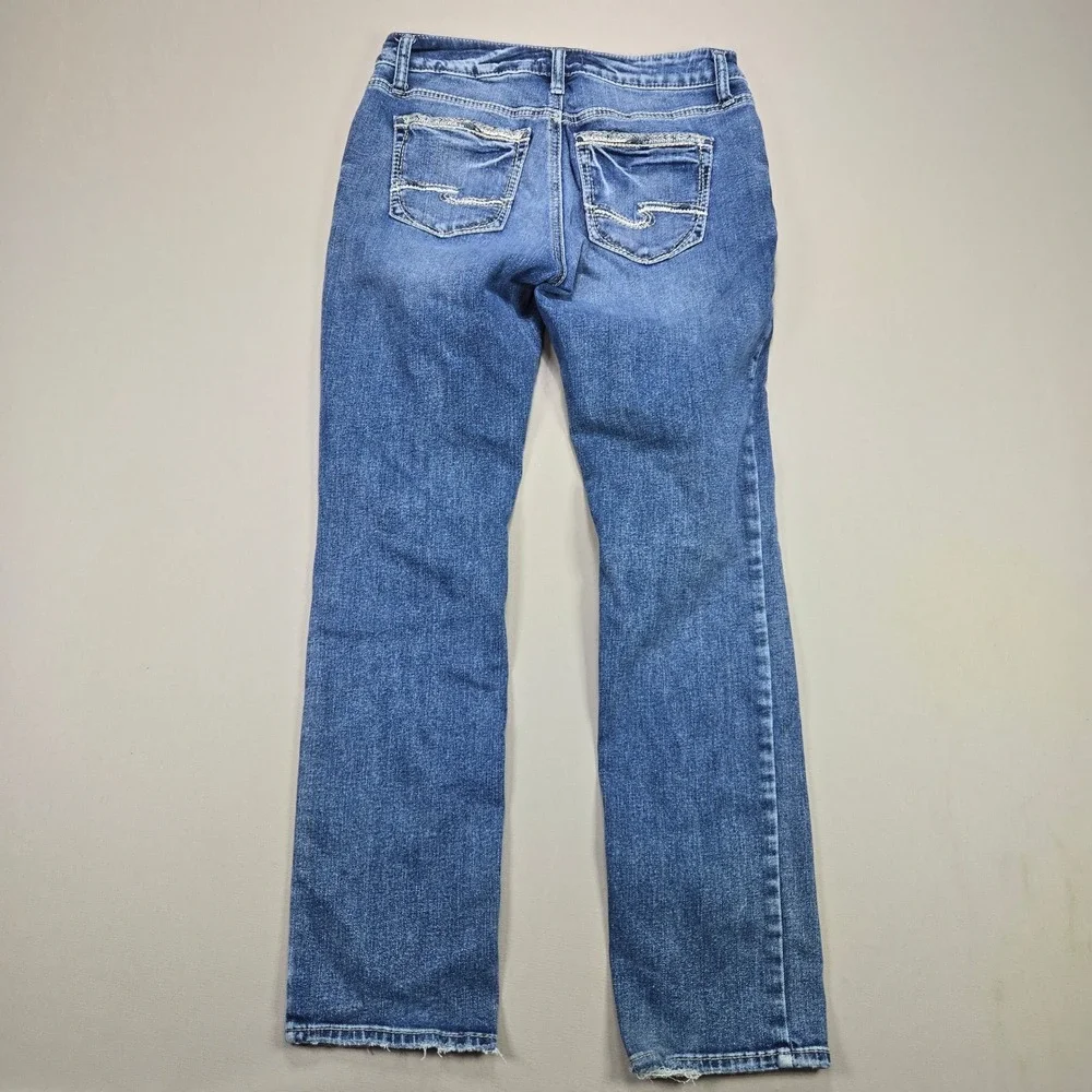 Silver Jeans Co Suki Straight Leg Jeans W29 L30 Medium Wash Distressed Denim - Picture 2 of 11